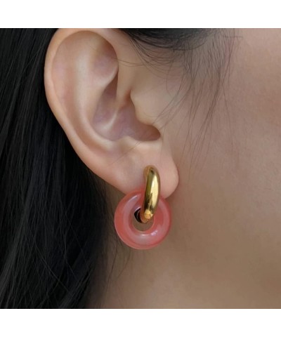 Chic Thick Gold Plated Hoop Earrings with Natural Stone Donuts Hoops for Women Multicolor Stone Circle Huggies Color7 $8.02 E...