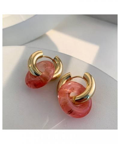 Chic Thick Gold Plated Hoop Earrings with Natural Stone Donuts Hoops for Women Multicolor Stone Circle Huggies Color7 $8.02 E...