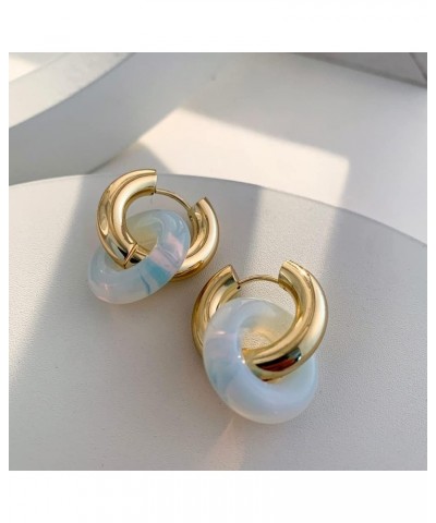 Chic Thick Gold Plated Hoop Earrings with Natural Stone Donuts Hoops for Women Multicolor Stone Circle Huggies Color7 $8.02 E...