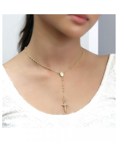 Solid 14K Yellow Gold Chain Cross Necklace DC Bead Rosary Necklace (16, 18, 20, 24, 26") Bead 5mm $173.96 Necklaces