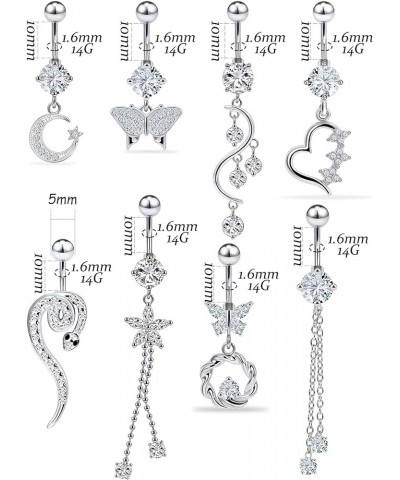 14G Belly Button Rings Belly Rings for Women Stainless Steel Belly Piercing Jewelry Surgical Steel Dangle Belly Button rings ...