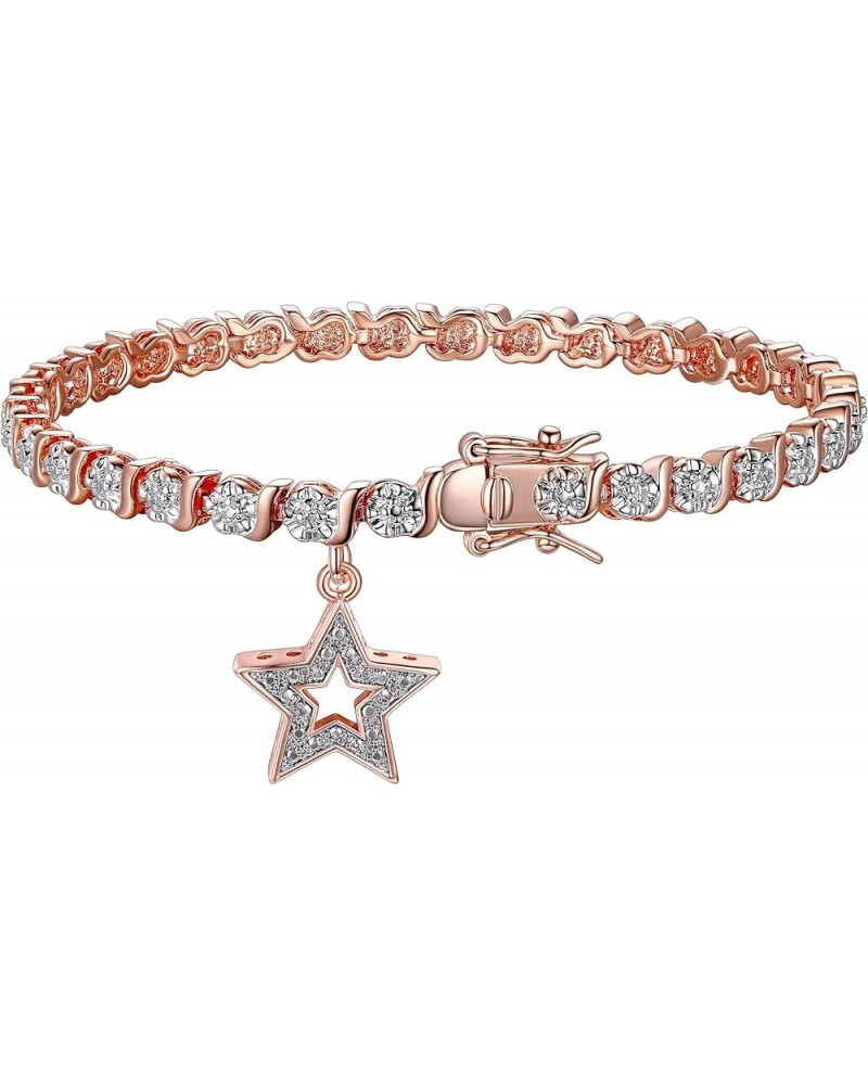 Charm Bracelet with Diamond Accent S-Link Chain, Diamond Tennis Bracelets, Bracelets for Women Star Rose Gold $16.10 Bracelets