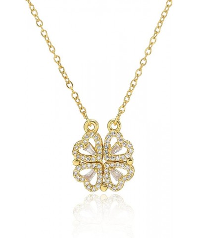 Four Leaf Clover Necklace, 14K Gold Plated, Heart Magnetic Necklace, for Women, 15.8”+2”inch Yellow Gold $14.15 Necklaces