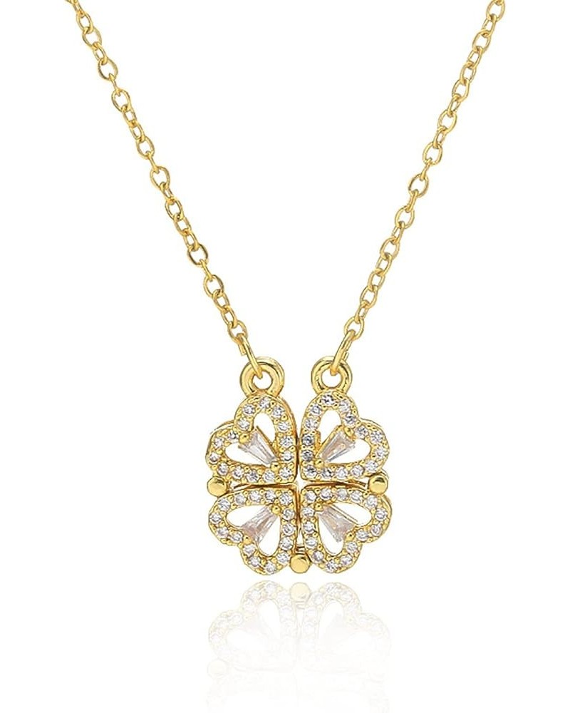 Four Leaf Clover Necklace, 14K Gold Plated, Heart Magnetic Necklace, for Women, 15.8”+2”inch Yellow Gold $14.15 Necklaces