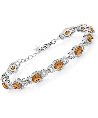 925 Sterling Silver Oval Orange Red Madeira Citrine Tennis Bracelet For Women (8.00 Cttw, Gemstone Birthstone, 7 Inch, With 1...