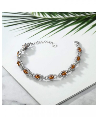 925 Sterling Silver Oval Orange Red Madeira Citrine Tennis Bracelet For Women (8.00 Cttw, Gemstone Birthstone, 7 Inch, With 1...