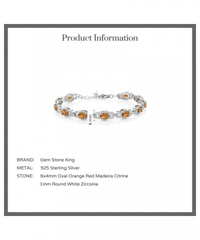 925 Sterling Silver Oval Orange Red Madeira Citrine Tennis Bracelet For Women (8.00 Cttw, Gemstone Birthstone, 7 Inch, With 1...