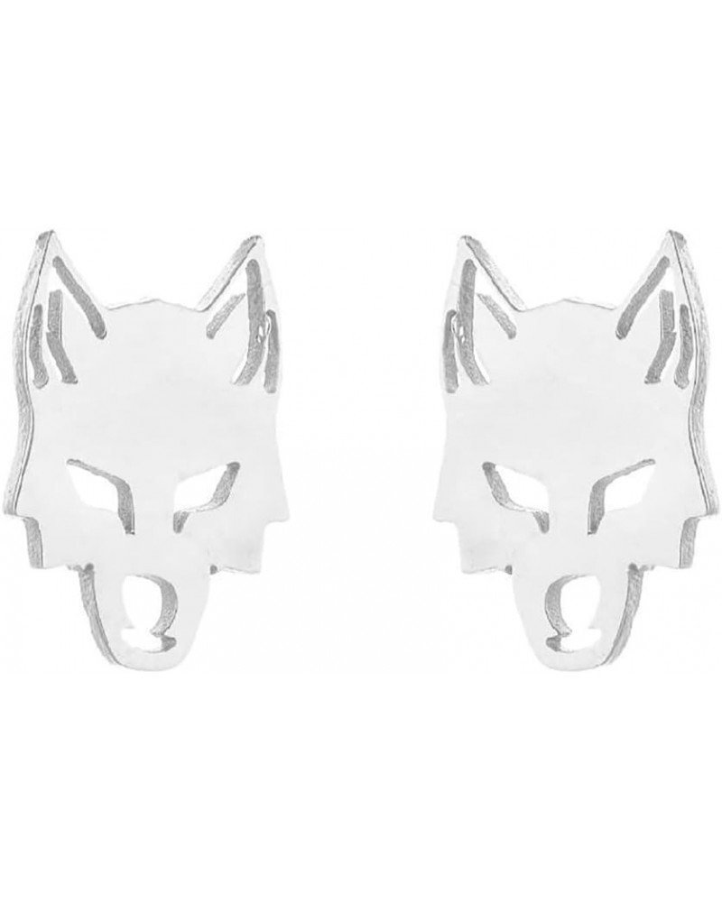 Punk Wolf Head Small Stud Earrings for Women Teen Girls Stainless Steel Animal Cartilage Pierced Studs Earring Fashion Jewelr...