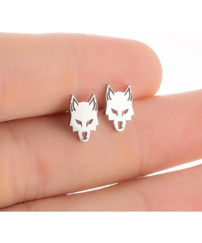 Punk Wolf Head Small Stud Earrings for Women Teen Girls Stainless Steel Animal Cartilage Pierced Studs Earring Fashion Jewelr...