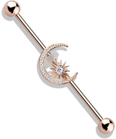 Dynamique CZ Paved Moon With CZ Center Star 316L Surgical Steel Industrial Barbell (Sold Per Piece) Rose Gold/Clear $10.63 Bo...