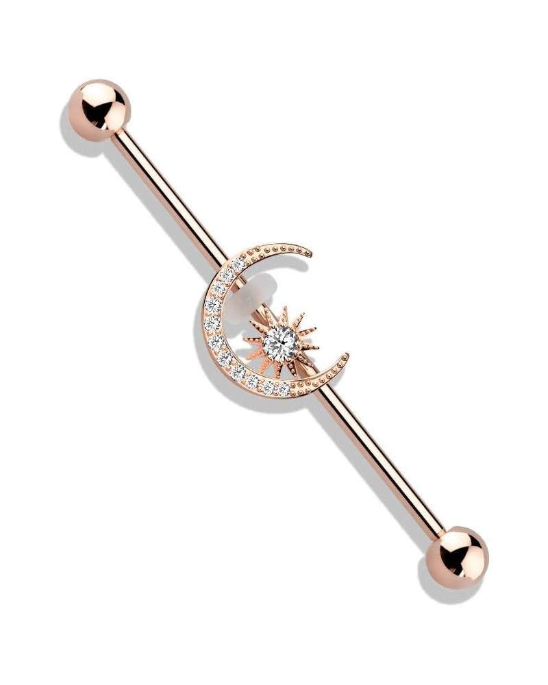 Dynamique CZ Paved Moon With CZ Center Star 316L Surgical Steel Industrial Barbell (Sold Per Piece) Rose Gold/Clear $10.63 Bo...