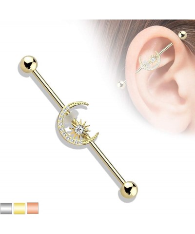 Dynamique CZ Paved Moon With CZ Center Star 316L Surgical Steel Industrial Barbell (Sold Per Piece) Rose Gold/Clear $10.63 Bo...