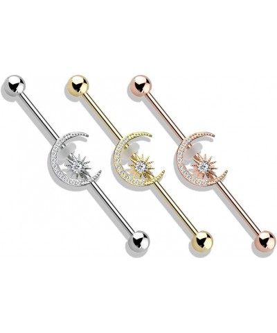 Dynamique CZ Paved Moon With CZ Center Star 316L Surgical Steel Industrial Barbell (Sold Per Piece) Rose Gold/Clear $10.63 Bo...