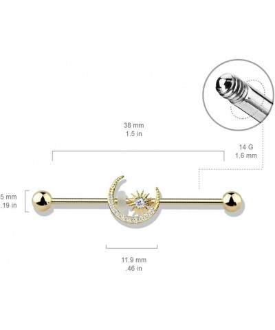 Dynamique CZ Paved Moon With CZ Center Star 316L Surgical Steel Industrial Barbell (Sold Per Piece) Rose Gold/Clear $10.63 Bo...