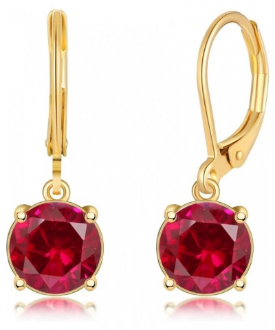 Leverback Dangle Earrings Created Crystal Drop Earrings Gold Plated Jewelry Gift for Women Girls 8mm Gold-Red CZ $11.59 Earrings