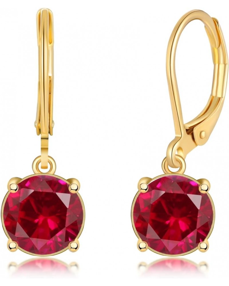 Leverback Dangle Earrings Created Crystal Drop Earrings Gold Plated Jewelry Gift for Women Girls 8mm Gold-Red CZ $11.59 Earrings