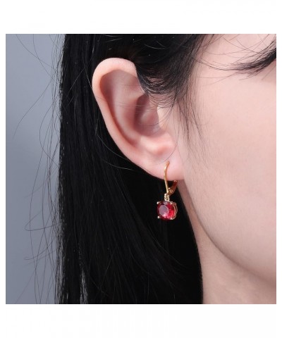 Leverback Dangle Earrings Created Crystal Drop Earrings Gold Plated Jewelry Gift for Women Girls 8mm Gold-Red CZ $11.59 Earrings