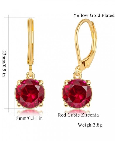 Leverback Dangle Earrings Created Crystal Drop Earrings Gold Plated Jewelry Gift for Women Girls 8mm Gold-Red CZ $11.59 Earrings