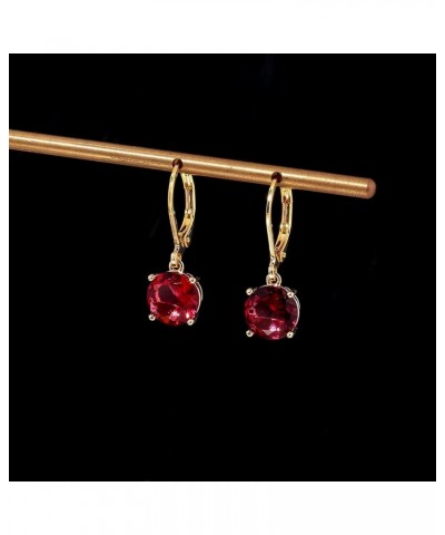 Leverback Dangle Earrings Created Crystal Drop Earrings Gold Plated Jewelry Gift for Women Girls 8mm Gold-Red CZ $11.59 Earrings