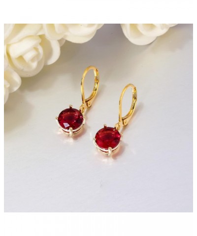 Leverback Dangle Earrings Created Crystal Drop Earrings Gold Plated Jewelry Gift for Women Girls 8mm Gold-Red CZ $11.59 Earrings