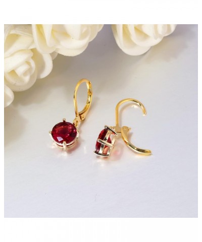 Leverback Dangle Earrings Created Crystal Drop Earrings Gold Plated Jewelry Gift for Women Girls 8mm Gold-Red CZ $11.59 Earrings