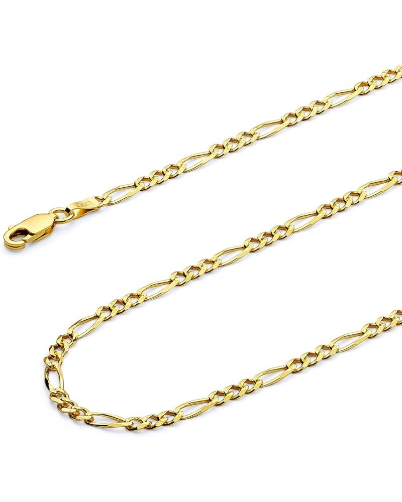 14K Solid Gold Figaro Chains (Select Options) 7 Inches Yellow Gold Pave $1.00 Necklaces