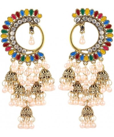 Women's Ethnic Multi Colour Jhumka Party Festival Wear Jhumki Earring Peacock Crystal Traditional Bollywood Gypsy Long Tassel...