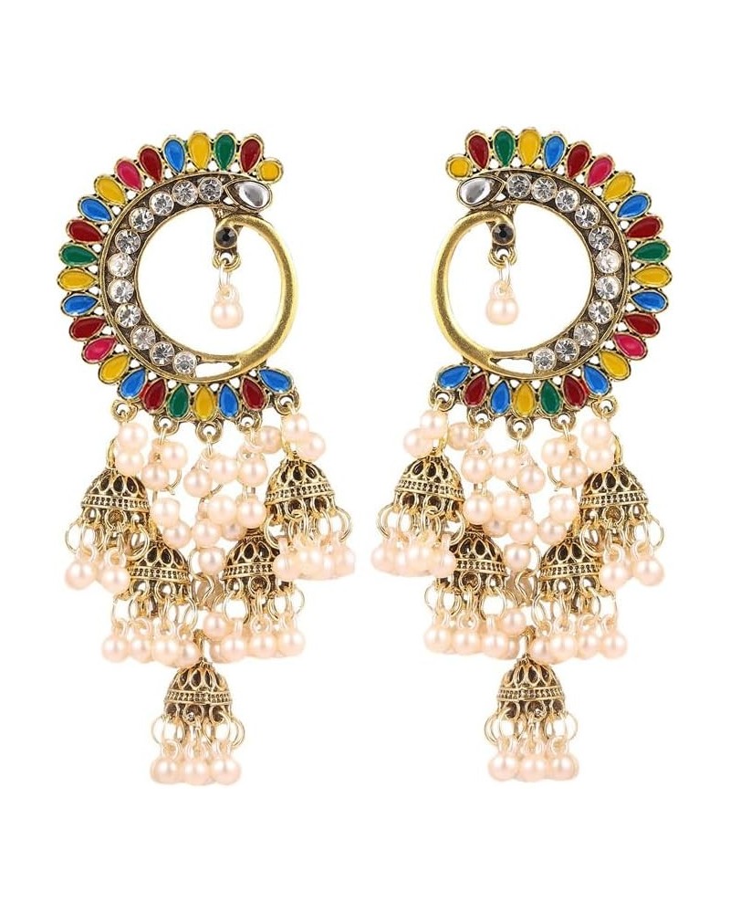 Women's Ethnic Multi Colour Jhumka Party Festival Wear Jhumki Earring Peacock Crystal Traditional Bollywood Gypsy Long Tassel...