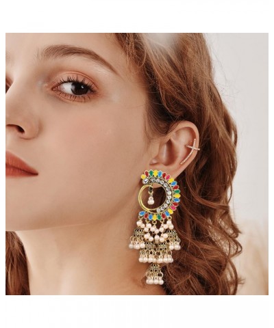 Women's Ethnic Multi Colour Jhumka Party Festival Wear Jhumki Earring Peacock Crystal Traditional Bollywood Gypsy Long Tassel...