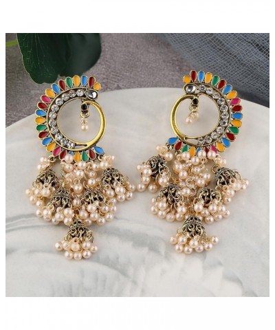 Women's Ethnic Multi Colour Jhumka Party Festival Wear Jhumki Earring Peacock Crystal Traditional Bollywood Gypsy Long Tassel...