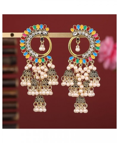 Women's Ethnic Multi Colour Jhumka Party Festival Wear Jhumki Earring Peacock Crystal Traditional Bollywood Gypsy Long Tassel...