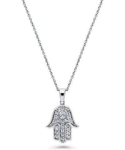 Sterling Silver Hamsa Hand Cubic Zirconia CZ Fashion Pendant Necklace for Women, Rhodium Plated $21.81 Necklaces