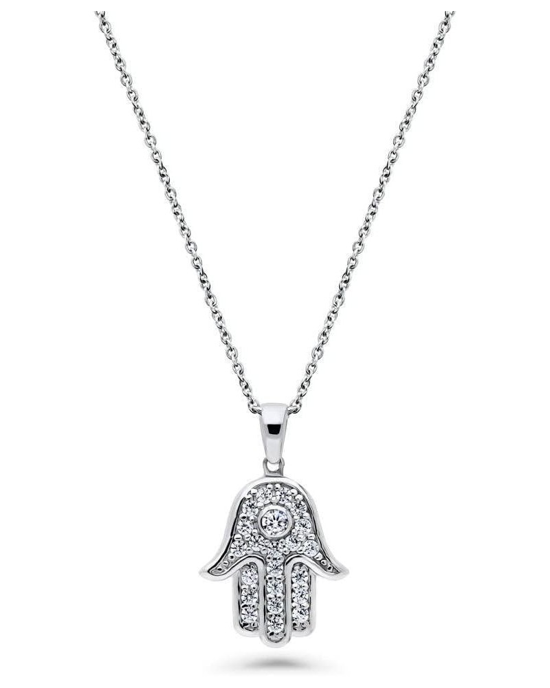 Sterling Silver Hamsa Hand Cubic Zirconia CZ Fashion Pendant Necklace for Women, Rhodium Plated $21.81 Necklaces