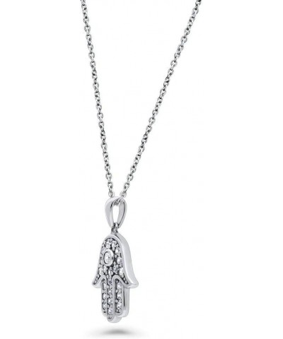 Sterling Silver Hamsa Hand Cubic Zirconia CZ Fashion Pendant Necklace for Women, Rhodium Plated $21.81 Necklaces