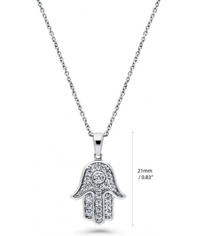 Sterling Silver Hamsa Hand Cubic Zirconia CZ Fashion Pendant Necklace for Women, Rhodium Plated $21.81 Necklaces