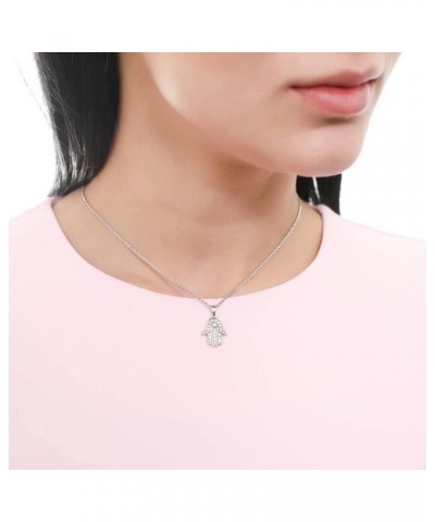 Sterling Silver Hamsa Hand Cubic Zirconia CZ Fashion Pendant Necklace for Women, Rhodium Plated $21.81 Necklaces