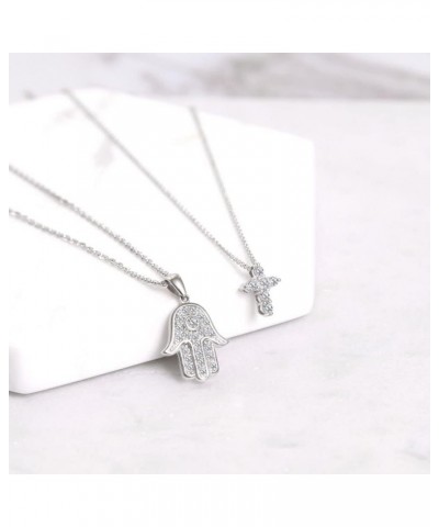 Sterling Silver Hamsa Hand Cubic Zirconia CZ Fashion Pendant Necklace for Women, Rhodium Plated $21.81 Necklaces