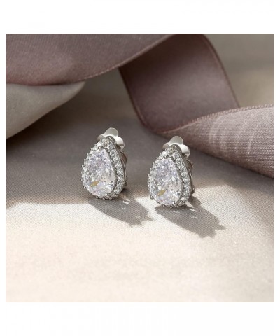 Women's Cubic Zirconia Wedding Teardrop Prong Setting Stud Earrings Silver-Tone Clear_Clip-on $8.83 Earrings