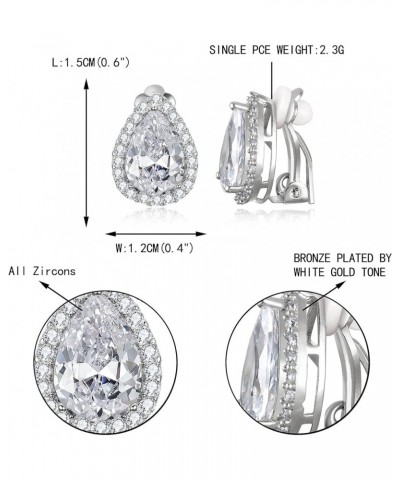 Women's Cubic Zirconia Wedding Teardrop Prong Setting Stud Earrings Silver-Tone Clear_Clip-on $8.83 Earrings