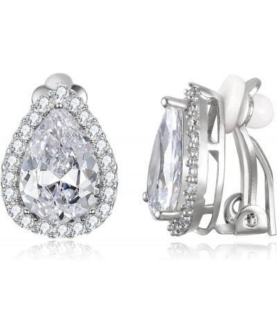 Women's Cubic Zirconia Wedding Teardrop Prong Setting Stud Earrings Silver-Tone Clear_Clip-on $8.83 Earrings