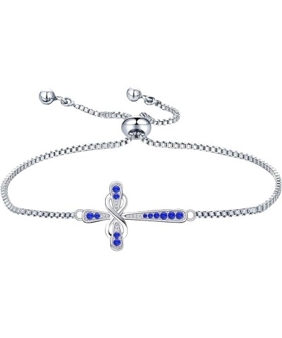 Cross Bracelet 925 Sterling Silver Infinity Sideways Bracelet Religious Jewelry Christian Baptism Gift 09-sapphire-Sept $40.4...