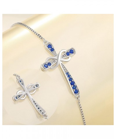 Cross Bracelet 925 Sterling Silver Infinity Sideways Bracelet Religious Jewelry Christian Baptism Gift 09-sapphire-Sept $40.4...