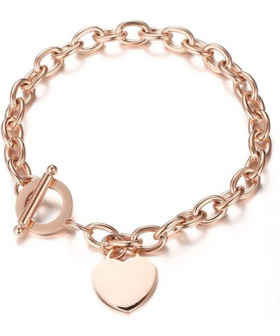 Elegent Love Stainless Steel Link Chain Blank Heart Charms Bracelet for Women Toggle Clasp Closure Rose Gold 8.06 Inches $10....