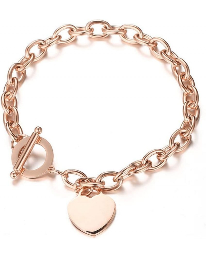 Elegent Love Stainless Steel Link Chain Blank Heart Charms Bracelet for Women Toggle Clasp Closure Rose Gold 8.06 Inches $10....