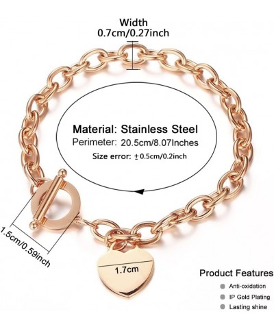 Elegent Love Stainless Steel Link Chain Blank Heart Charms Bracelet for Women Toggle Clasp Closure Rose Gold 8.06 Inches $10....