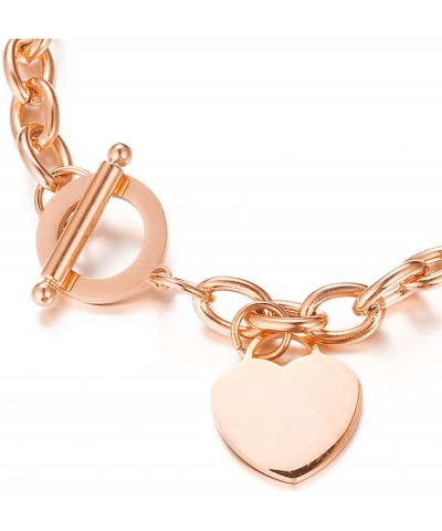 Elegent Love Stainless Steel Link Chain Blank Heart Charms Bracelet for Women Toggle Clasp Closure Rose Gold 8.06 Inches $10....