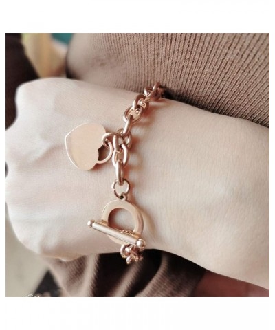 Elegent Love Stainless Steel Link Chain Blank Heart Charms Bracelet for Women Toggle Clasp Closure Rose Gold 8.06 Inches $10....