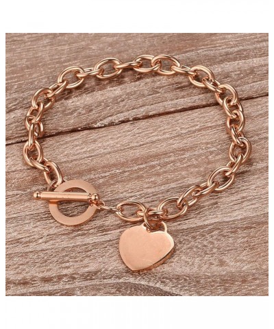 Elegent Love Stainless Steel Link Chain Blank Heart Charms Bracelet for Women Toggle Clasp Closure Rose Gold 8.06 Inches $10....