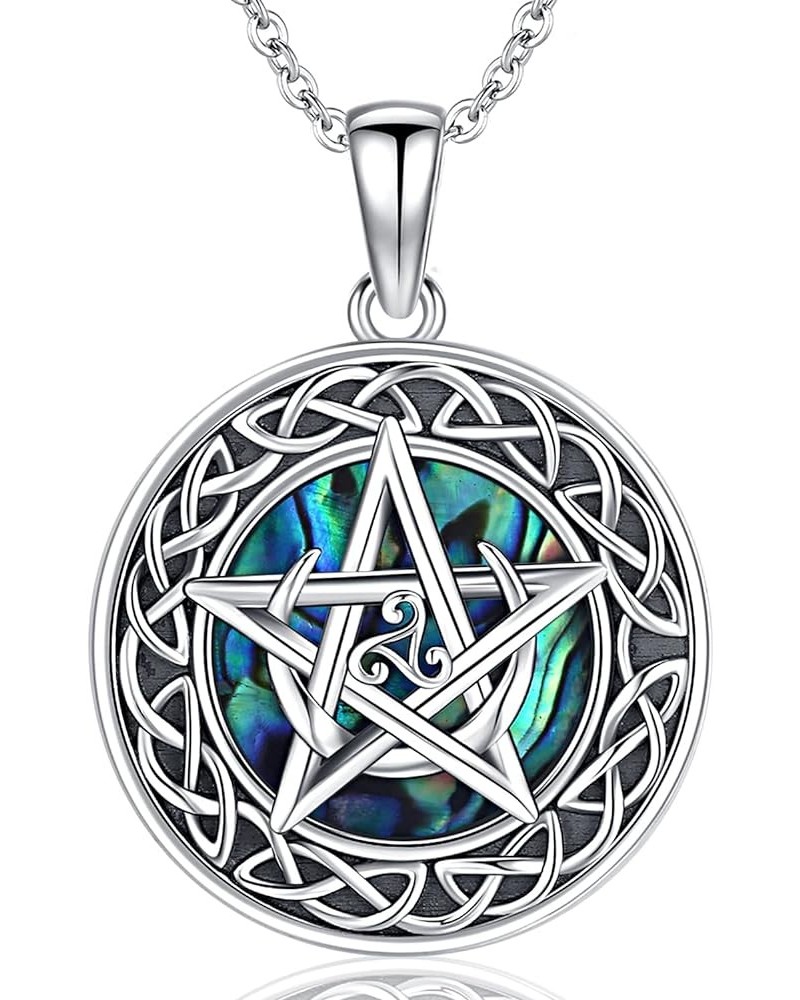 Tetragrammaton/Pentagram/Triple Moon Goddess Necklace for Men Women 925 Sterling Silver Witch Knot Pentacle Pendant Pagan Wic...