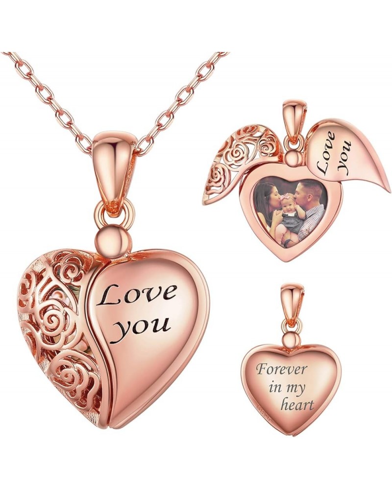 Personalized & Engraved Locket Necklace with 18" Chain -Angel Wings Locket, Custom Heart Locket Pendant That Holds Picture, S...